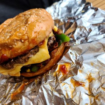 Five Guys - a cheeseburger on aluminum foil - Burgers Near Me - Wheat Ridge, Colorado