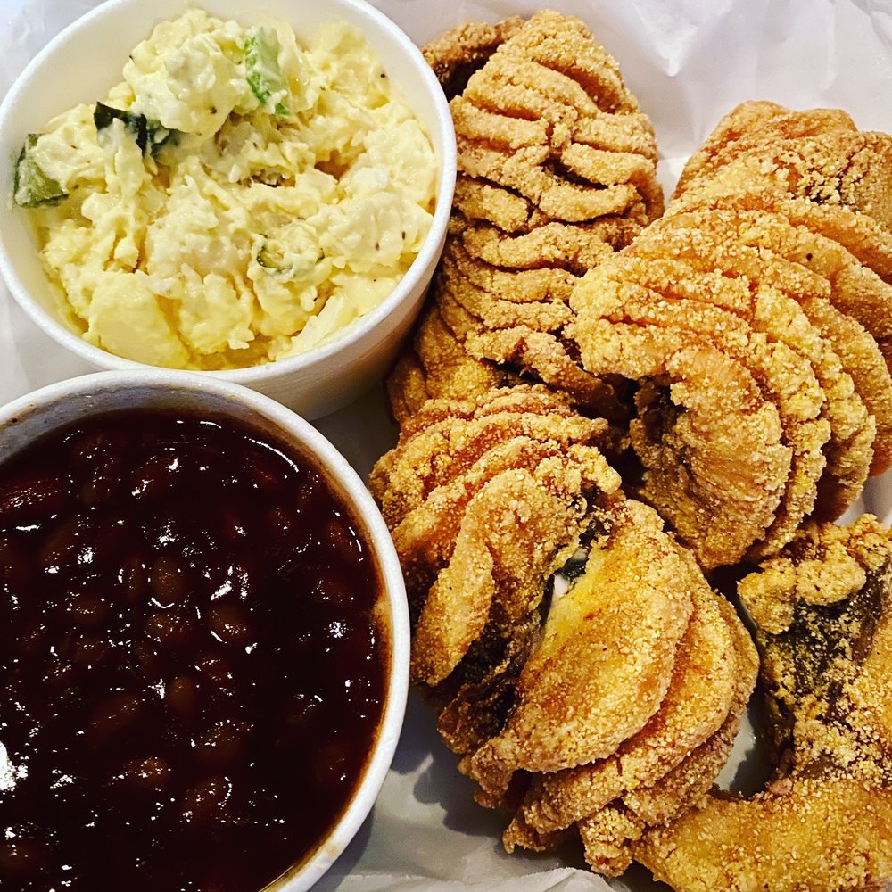 Fried Buffalo with potato salad and baked beans! Fried Buffalo with potato salad and baked beans!