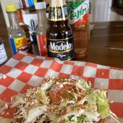 Mi Hacienda Jalisciense - Tostada with the wonderful Tajin to liven it up! (and a Modelo)