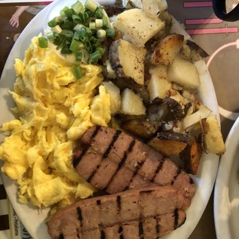 Sax's Joint - Chicken Sausage and egg breakfast, huge!  This doesn't even show the huge biscuit on the side. - Breakfast & Brunch Near Me - Petaluma, California