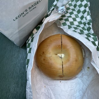 Leon's Bagels - Plain bagel with jalapeño cream cheese - Bagels Near Me - New York, New York Leon's Bagels - Plain bagel with jalapeño cream cheese - Bagels Near Me - New York, New York