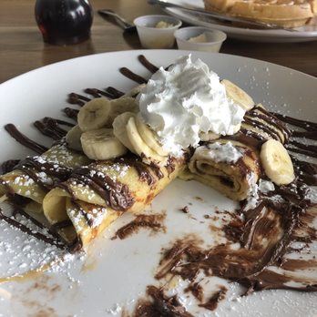 Broken Yolk Cafe - Banana/Nutella crepes (waffle in the background) - Breakfast & Brunch Near Me - Costa Mesa, California