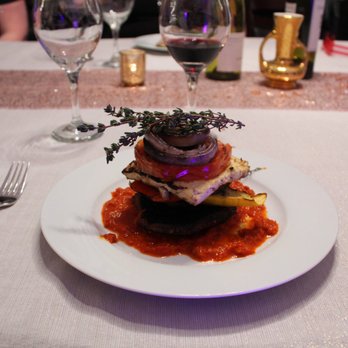 Le Vin's Catering - Tofu and vegetable napoleon - I wanted to put the pepper coulis on everything - Caterers Near Me Le Vin's Catering - Tofu and vegetable napoleon - I wanted to put the pepper coulis on everything - Caterers Near Me