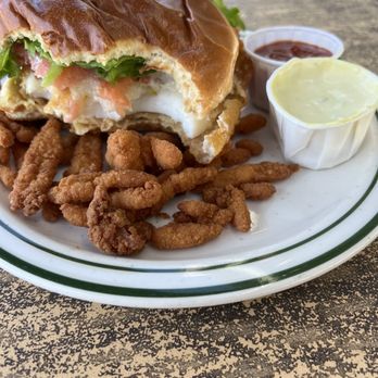 Hofbrau - Calamari steak sandwich with clam strips. - Sandwiches Near Me - Morro Bay, California Hofbrau - Calamari steak sandwich with clam strips. - Sandwiches Near Me - Morro Bay, California