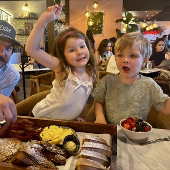 Haven Haus Cafe - We had a  taste of heaven. (breakfast box)It's waffles , pancakes, and French toast, plus bacon, sausage and eggs with a bowl of fruit. - Breakfast & Brunch Near Me - La Verne, California