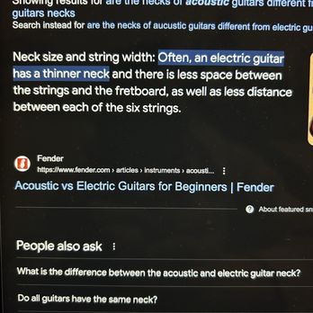 Guitar Center - Fender explaining that electric guitars IN FACT have thinner necks than acoustics do - Musical Instruments & Teachers Near Me - Arvada, Colorado