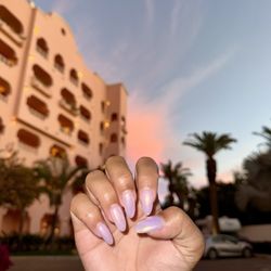 Panda's Nail & Spa - Translucent pink + gold chrome, these nails survived 5 days in the ocean & pool  got lots of compliments!