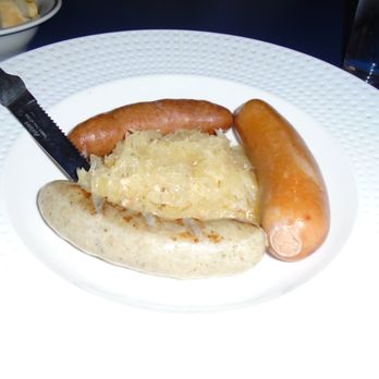 Euro Bistro - Sausage Platter w/bratwurst, knackwurst, baurenwurst & sauerkraut - German Near Me - Herndon, Virginia Euro Bistro - Sausage Platter w/bratwurst, knackwurst, baurenwurst & sauerkraut - German Near Me - Herndon, Virginia