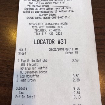 McDonald's - the receipt for the restaurant - Burgers Near Me - Tecumseh, Michigan