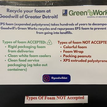 Goodwill Ypsilanti - Donate your clean foam containers and ridged packing foam at this Goodwill. Recycling bin located just inside the main entrance doors. - Thrift Stores Near Me - Ypsilanti, Michigan Goodwill Ypsilanti - Donate your clean foam containers and ridged packing foam at this Goodwill. Recycling bin located just inside the main entrance doors. - Thrift Stores Near Me - Ypsilanti, Michigan