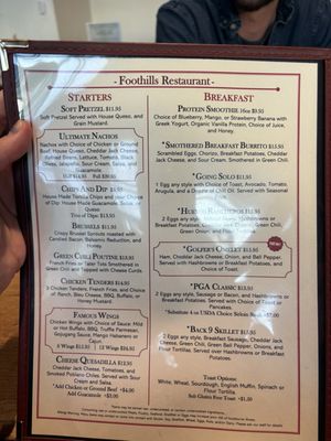 Menu photo 1 Foothills Restaurant Denver, CO Menu photo 1 Foothills Restaurant Denver, CO