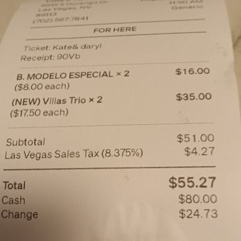 Villa’s Tacos - Prices? Here ya go. With a $5 tip, we spent $60 on tacos and two beers. - Tacos Near Me - Las Vegas, Nevada Villa’s Tacos - Prices? Here ya go. With a $5 tip, we spent $60 on tacos and two beers. - Tacos Near Me - Las Vegas, Nevada