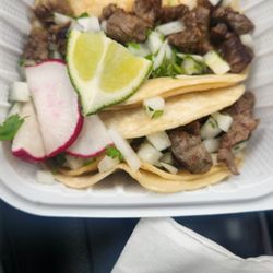 Tacos Los Dos Compadres - Two steak tacos. Fresh, made to order. Delicious!