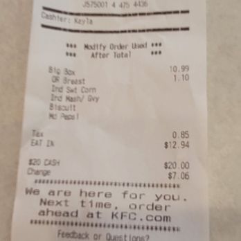 KFC - My meal not bad 8/16/23 - Fast Food Near Me - Sellersburg, Indiana KFC - My meal not bad 8/16/23 - Fast Food Near Me - Sellersburg, Indiana