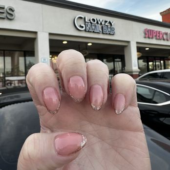 Glowzy Nail Bar - Dip with gel on top, rose gold French design - Nail Salons Near Me - Chino Hills, California