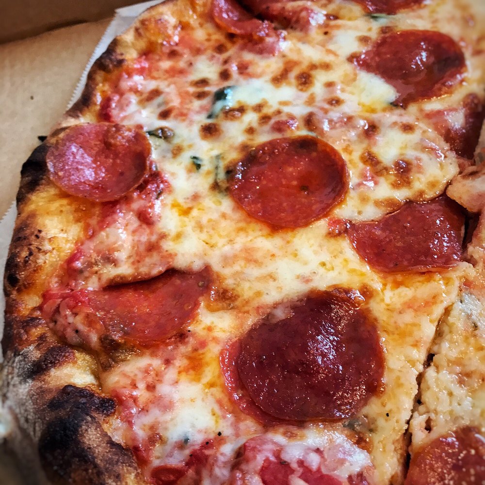 Rapone Brick Oven - Pepperoni with basil, garlic, onion. Extra cheese and sauce - Pizza Near Me - North Myrtle Beach, South Carolina Rapone Brick Oven - Pepperoni with basil, garlic, onion. Extra cheese and sauce - Pizza Near Me - North Myrtle Beach, South Carolina