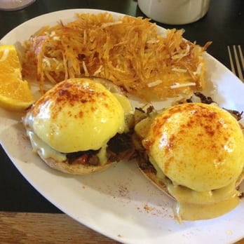 Sunrise Grill - Lonestar Benedict--High Country Hash, poached eggs, and hollandaise over an English muffin with hash browns - American Near Me - Boone, North Carolina