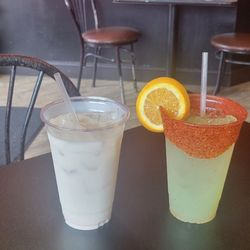 Los Barbaros Birria - Horchata and my wife's Cucumber drink.