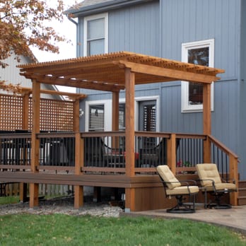 Deck And Rail Supply - TimberTech Composite Decking, Composite 2x4 Handrail with Fortress - Square, Antique Bronze Balusters and an Oiled Cedar Pergola - Decks & Railing Near Me - Gardner, Kansas Deck And Rail Supply - TimberTech Composite Decking, Composite 2x4 Handrail with Fortress - Square, Antique Bronze Balusters and an Oiled Cedar Pergola - Decks & Railing Near Me - Gardner, Kansas