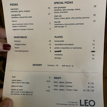 Leo - Menu - Pizza Near Me - Brooklyn, New York Leo - Menu - Pizza Near Me - Brooklyn, New York