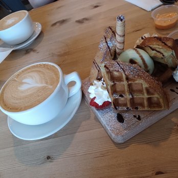Hide Out Cafe - Hazelnut latte w there matcha waffle - Coffee & Tea Near Me - Rowland Heights, California Hide Out Cafe - Hazelnut latte w there matcha waffle - Coffee & Tea Near Me - Rowland Heights, California