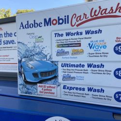 Mobil - The car wash is a "touch less" was of money. It's not an actual drive thru car wash with brushes that scrub your car.