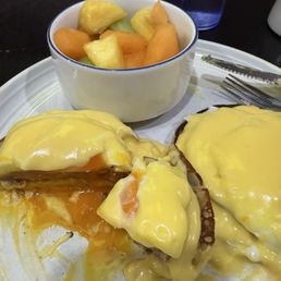 Classic Benedict with fruit.