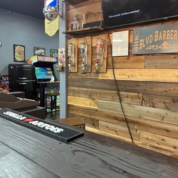 BLVD Barbershop - Bar area and arcade. - Barbers Near Me - Anaheim, California