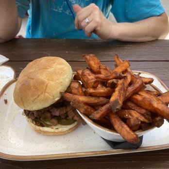 Old City Barbeque - Smoked Brisket Sandwich and Sweet Potato Fries - Barbeque Near Me - Williamsburg, Virginia Old City Barbeque - Smoked Brisket Sandwich and Sweet Potato Fries - Barbeque Near Me - Williamsburg, Virginia
