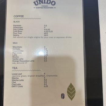 Unido - Drink menu - Coffee Roasteries Near Me - Washington, DC, District of Columbia