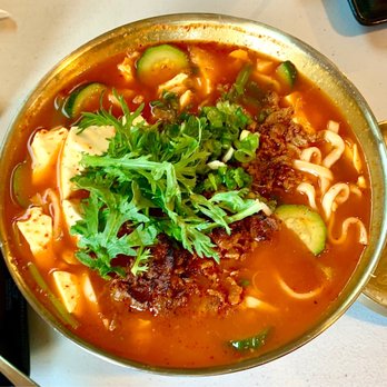Daesung Korean Noodle - TK7: Dweji Bulgogi Soondubu Kalguksu (Pork Bulgogi Soft Tofu Long Noodle) $16.99 4.5*(Slightly sweet and not too spicy despite the color.) - Korean Near Me - Flushing, New York Daesung Korean Noodle - TK7: Dweji Bulgogi Soondubu Kalguksu (Pork Bulgogi Soft Tofu Long Noodle) $16.99 4.5*(Slightly sweet and not too spicy despite the color.) - Korean Near Me - Flushing, New York