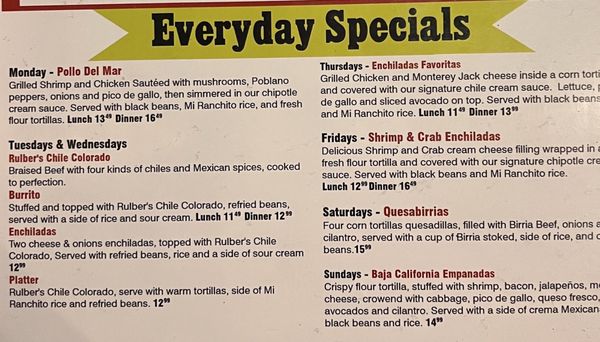 Menu photo 1 Mi Ranchito Lenexa, KS