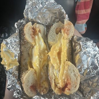 Silver Bay Bagels - everything bagel with cheese and egg and ketchup - Bagels Near Me - Toms River, New Jersey Silver Bay Bagels - everything bagel with cheese and egg and ketchup - Bagels Near Me - Toms River, New Jersey