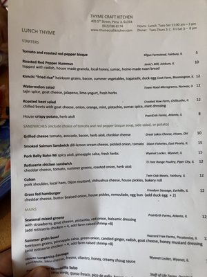 Menu photo 7 Thyme Craft Kitchen Peru, IL