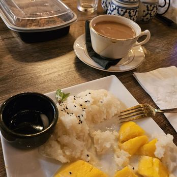 Thai Bistro - Sticky rice and mango w thai coffee. - Thai Near Me - Myrtle Beach, South Carolina Thai Bistro - Sticky rice and mango w thai coffee. - Thai Near Me - Myrtle Beach, South Carolina