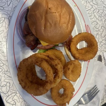 Sunliner Diner - Single The Classic Burger with cheese and bacon added - Diners Near Me - Pigeon Forge, Tennessee Sunliner Diner - Single The Classic Burger with cheese and bacon added - Diners Near Me - Pigeon Forge, Tennessee