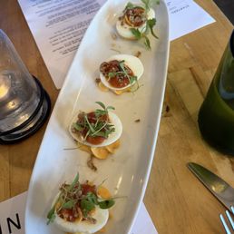 Harissa Deviled Eggs