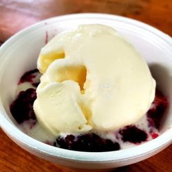 Misty Morning Farm - Hot cobbler and a scoop of homemade vanilla ice cream