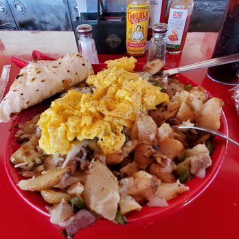 Rutherford's 66 Diner - Fully loaded with steak, mushrooms, potatoes, lots of cheese! Perfect way to start the day! - Diners Near Me - Kingman, Arizona Rutherford's 66 Diner - Fully loaded with steak, mushrooms, potatoes, lots of cheese! Perfect way to start the day! - Diners Near Me - Kingman, Arizona