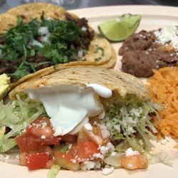 La Mexicana Grocery Store - Al pastor gordita and steak taco with rice/beans