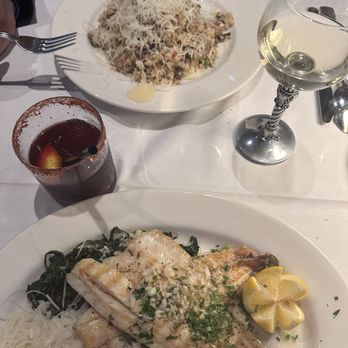 Gale's - Branzino & Risotto with sausage with Duckhorn and a hibiscus margarita - Italian Near Me - Pasadena, California