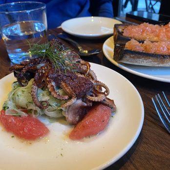 Casa Mono - Polpo (I think?) and Pan con Tomate (in the back) - Spanish Near Me - New York, New York Casa Mono - Polpo (I think?) and Pan con Tomate (in the back) - Spanish Near Me - New York, New York