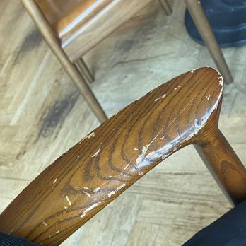 Angler - Scratched up chair arm, both sides looked like this. Not sure this is Michelin standard? - Seafood Near Me - San Francisco, California Angler - Scratched up chair arm, both sides looked like this. Not sure this is Michelin standard? - Seafood Near Me - San Francisco, California