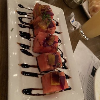 Big Grove Tavern - Watermelon beet caprese - New American Near Me - Champaign, Illinois Big Grove Tavern - Watermelon beet caprese - New American Near Me - Champaign, Illinois