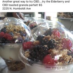 Hemp World Cafe - Fresh Fruit yogurt Parfait with CBD infused granola .