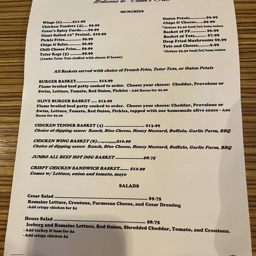Cesar's Pub - the menu of the restaurant - Pubs Near Me - Grand Rapids, Michigan