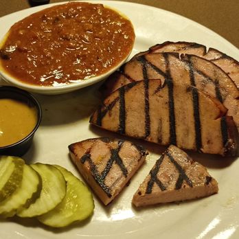 Calhoun's - Thick cut bologna with baked beans. Very good and filling. - Barbeque Near Me - Gatlinburg, Tennessee