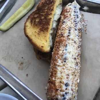Del's Hideout - Brisket sandwich with street corn and pickle. YUM!!!! - Barbeque Near Me - San Diego, California Del's Hideout - Brisket sandwich with street corn and pickle. YUM!!!! - Barbeque Near Me - San Diego, California