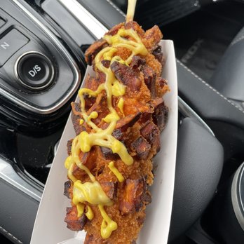 K-Town Hot Dogs - This bad boy was pretty darned tasty!!! Volcano Sweet Potato Dog. - Korean Near Me - Fort Worth, Texas K-Town Hot Dogs - This bad boy was pretty darned tasty!!! Volcano Sweet Potato Dog. - Korean Near Me - Fort Worth, Texas