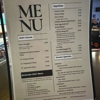 The O Bar - Menu 11/3/23 - Sports Bars Near Me - Osprey, Florida